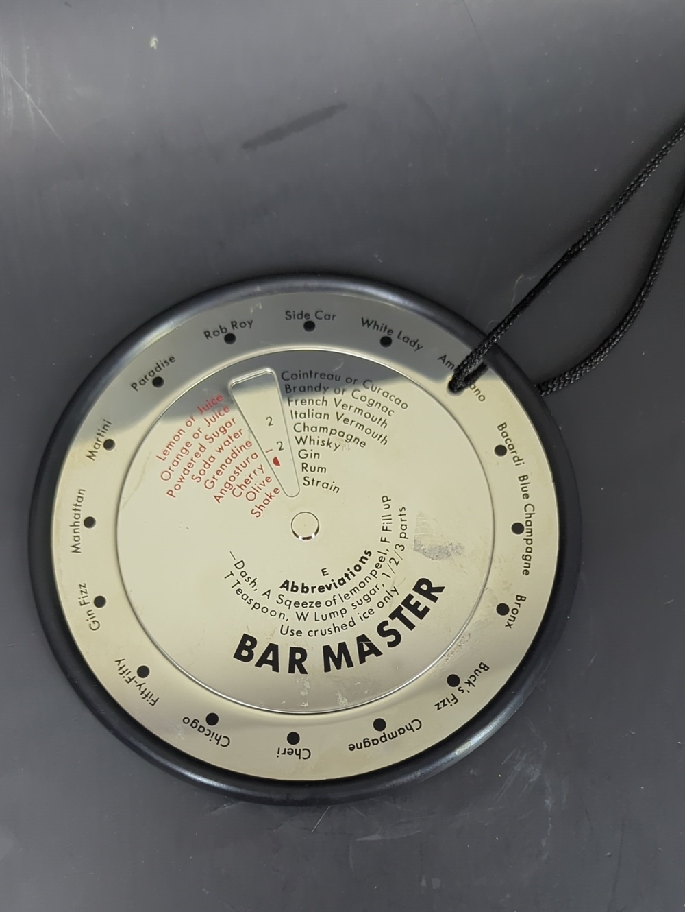 Bar Master Cocktail Recipe Wheel - Black and Silver